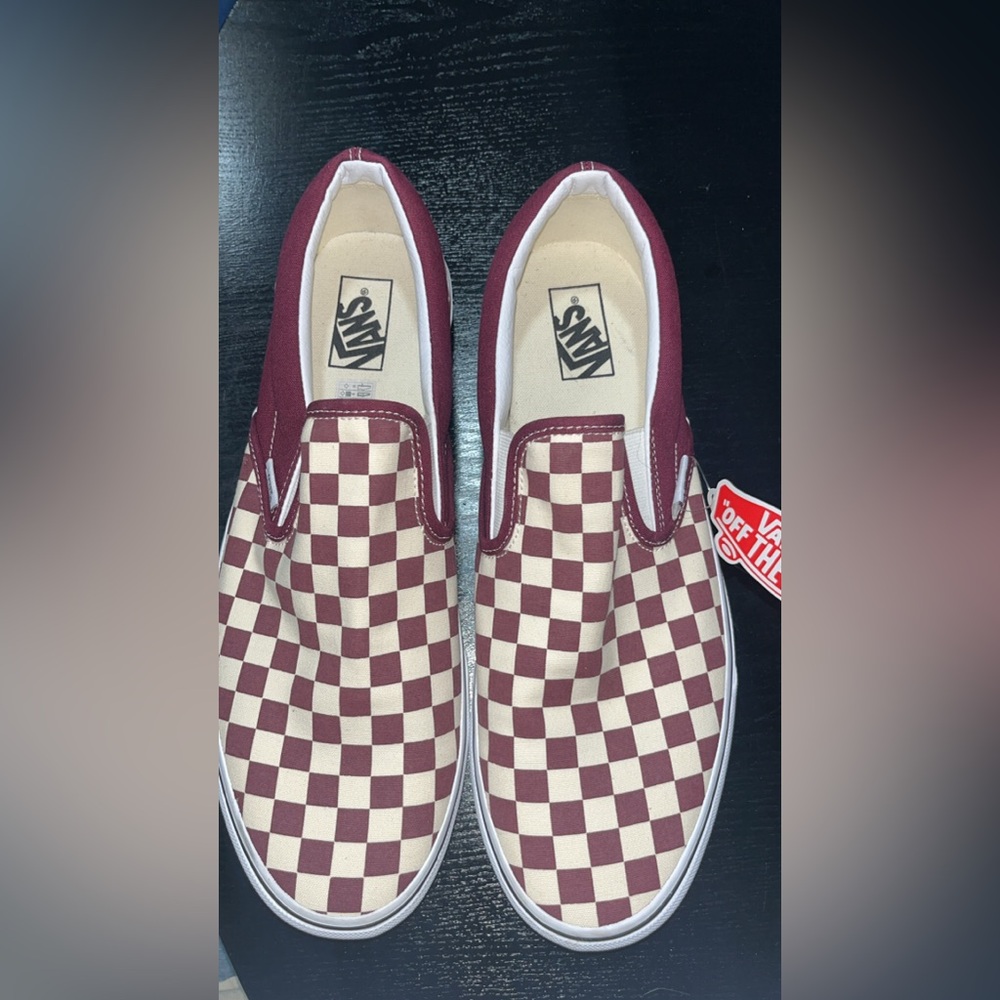 Vans Burgundy and Cream Checkerboard Slip-Ons - Picture 7 of 8